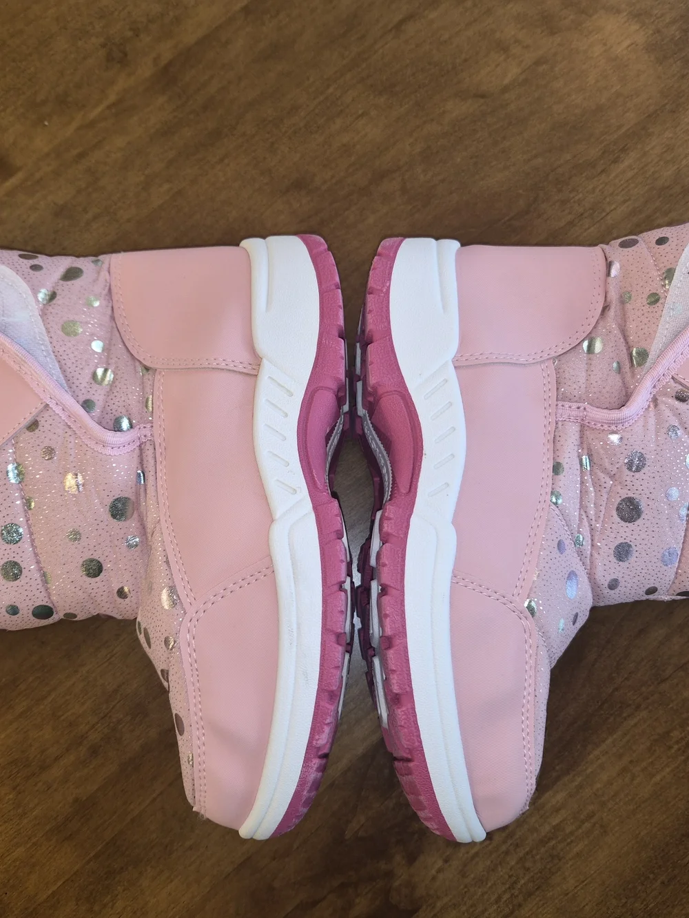 Girls' Pink Dot-Accent Winter Boots with Metallic Polka Detail Sz 13